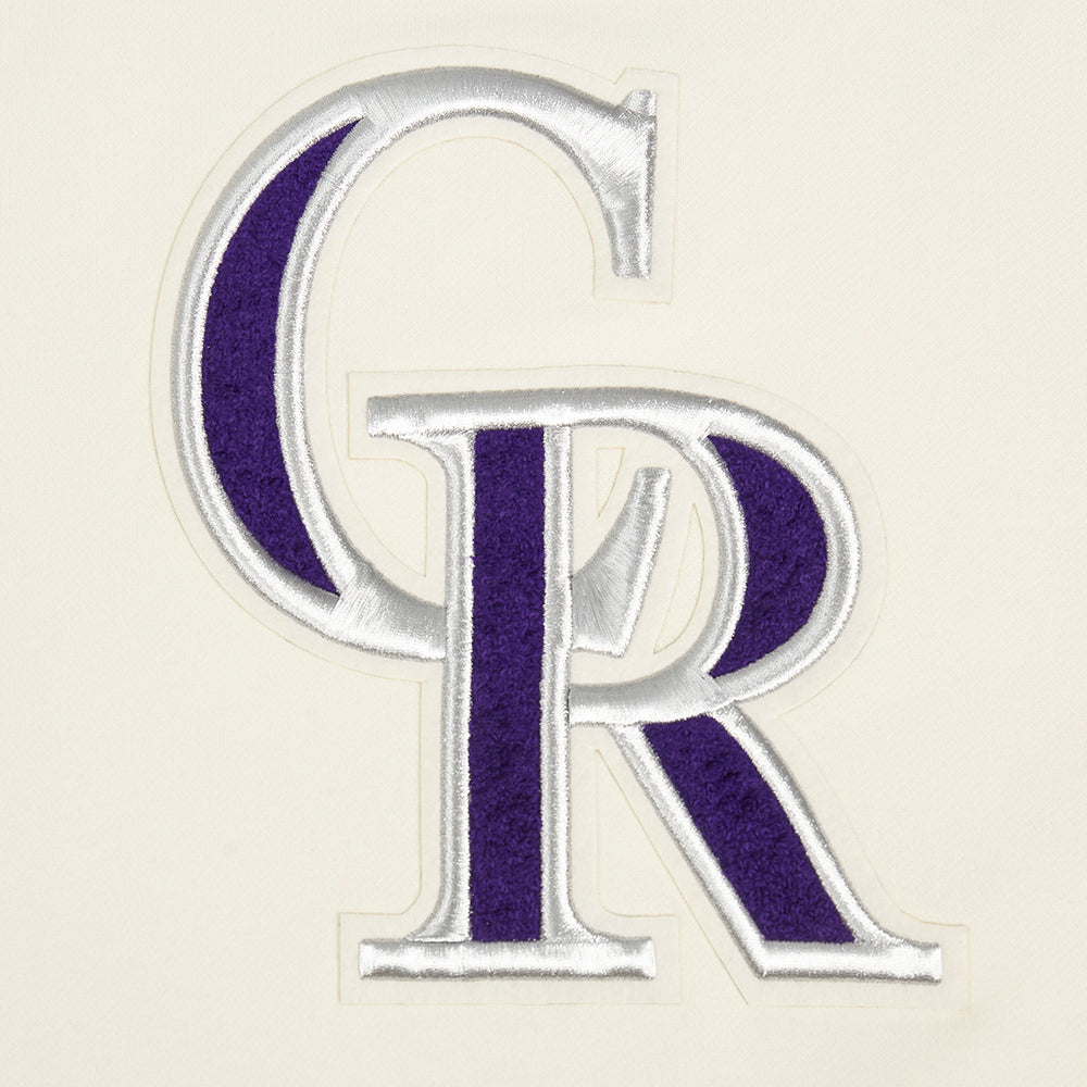 MLB COLORADO ROCKIES RETRO CLASSIC WOMEN'S RIB CROPPED PULLOVER HOODIE (EGGSHELL/ BLACK)