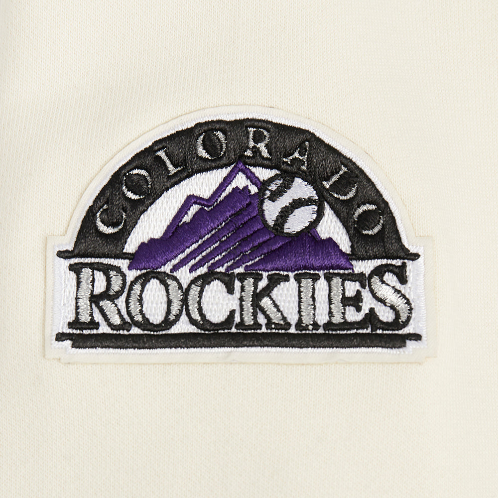 MLB COLORADO ROCKIES RETRO CLASSIC WOMEN'S RIB CROPPED PULLOVER HOODIE (EGGSHELL/ BLACK)