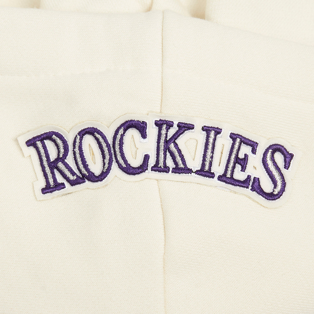 MLB COLORADO ROCKIES RETRO CLASSIC WOMEN'S RIB CROPPED PULLOVER HOODIE (EGGSHELL/ BLACK)