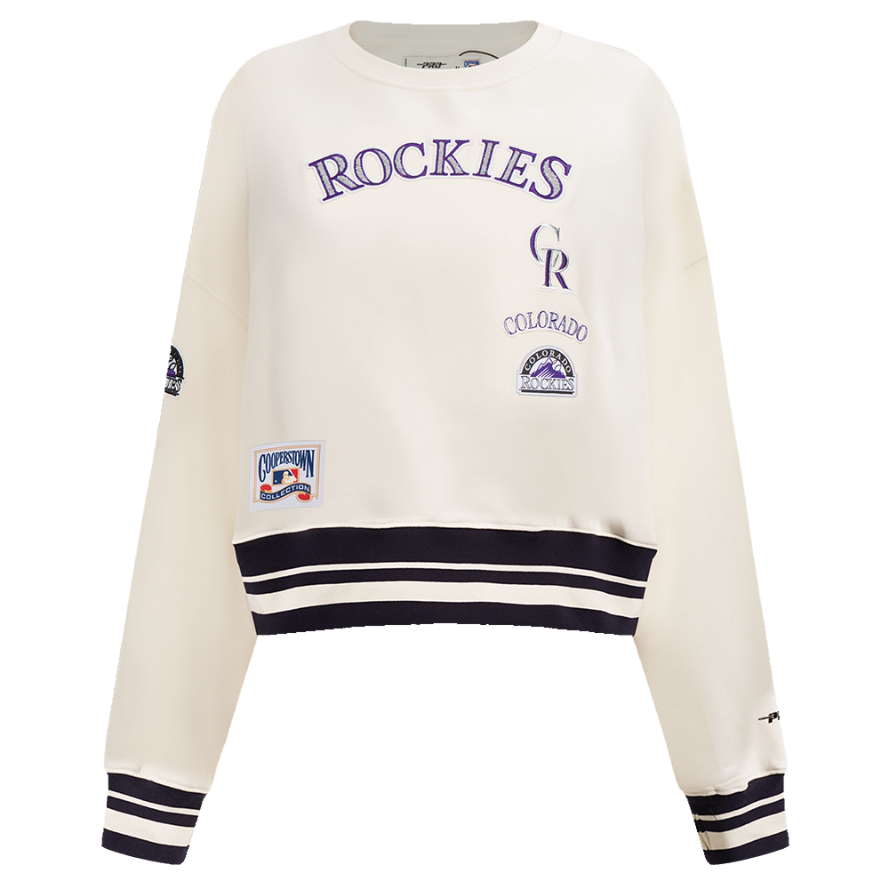 MLB COLORADO ROCKIES RETRO CLASSIC CHANDAIL À COL ROND CÔTELÉ POUR FEMME (COQUILLE D'ŒUF/NOIR)