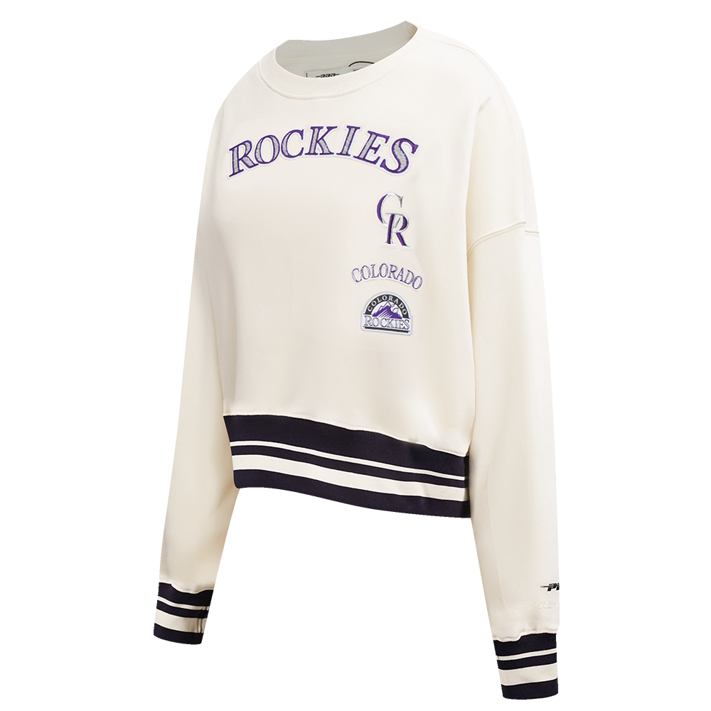 MLB COLORADO ROCKIES RETRO CLASSIC CHANDAIL À COL ROND CÔTELÉ POUR FEMME (COQUILLE D'ŒUF/NOIR)
