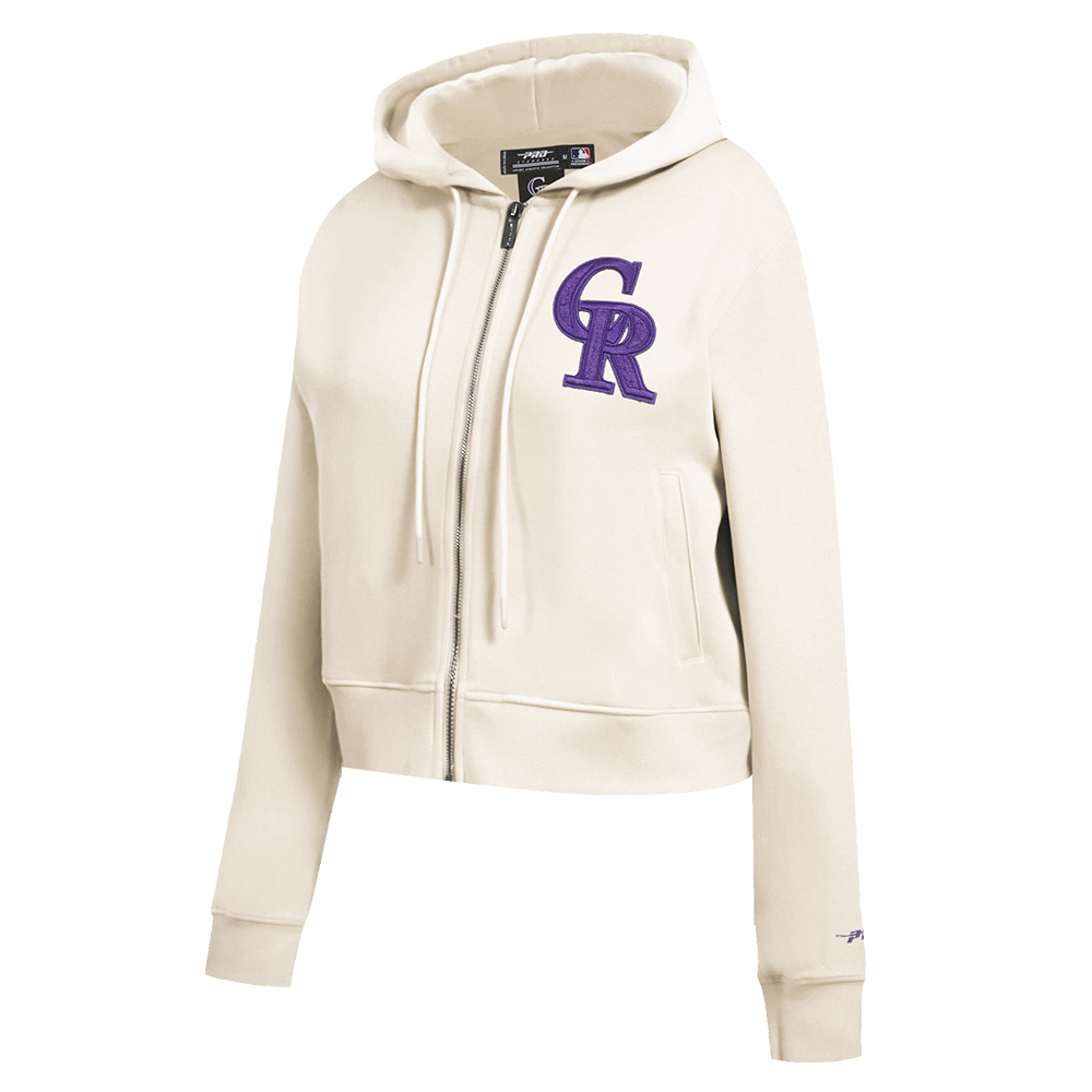 MLB COLORADO ROCKIES TRIPLE TONAL WOMEN'S DOUBLE KNIT FULL ZIP HOODIE (EGGSHELL)