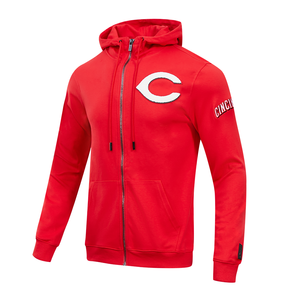 MLB CINCINNATI REDS CLASSIC CHENILLE MEN'S FULL ZIP PULLOVER HOODIE (RED)
