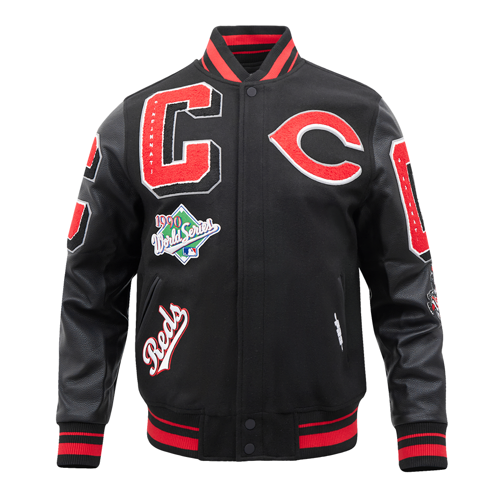 MLB CINCINNATI REDS MASH UP MEN'S RIB WOOL VARSITY JACKET (BLACK/RED/BLACK)