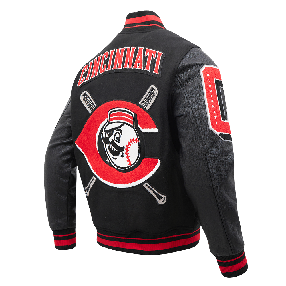 MLB CINCINNATI REDS MASH UP MEN'S RIB WOOL VARSITY JACKET (BLACK/RED/BLACK)
