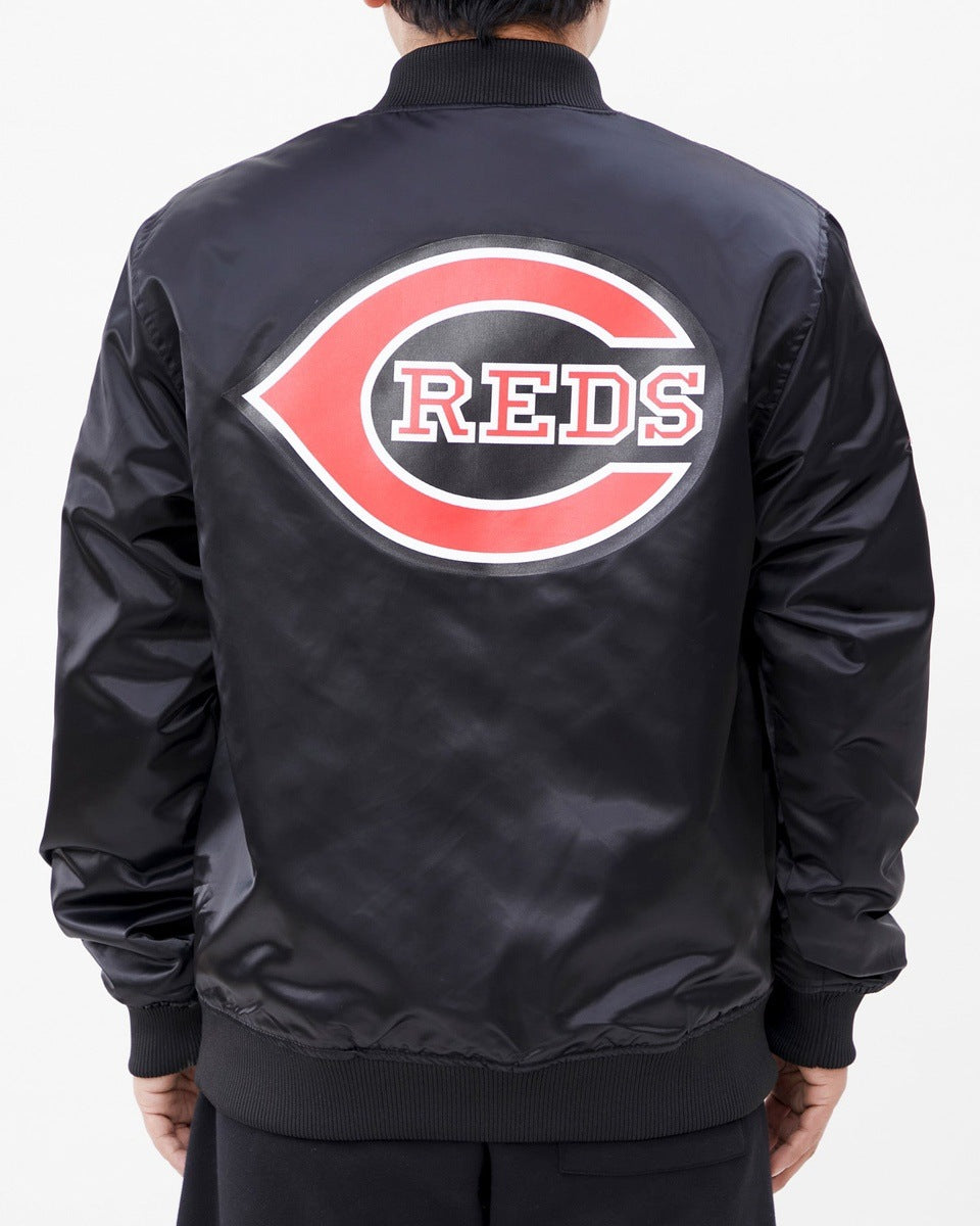 MLB CINCINNATI REDS TEAM BIG LOGO MEN'S SATIN JACKET (BLACK)