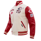 MLB CINCINNATI REDS RETRO CLASSIC MEN'S RIB WOOL VARSITY JACKET (EGGSHELL/ RED)