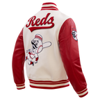 MLB CINCINNATI REDS RETRO CLASSIC MEN'S RIB WOOL VARSITY JACKET (EGGSHELL/ RED)