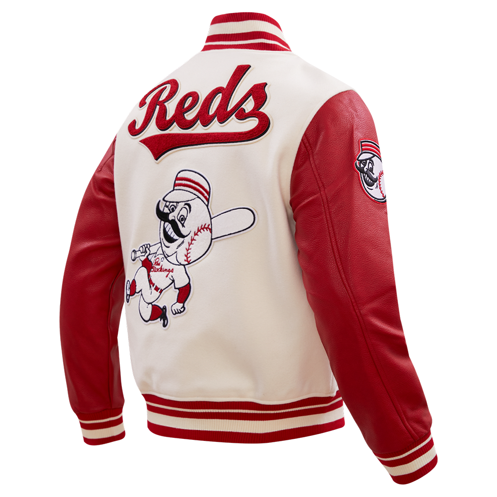 MLB CINCINNATI REDS RETRO CLASSIC MEN'S RIB WOOL VARSITY JACKET (EGGSHELL/ RED)