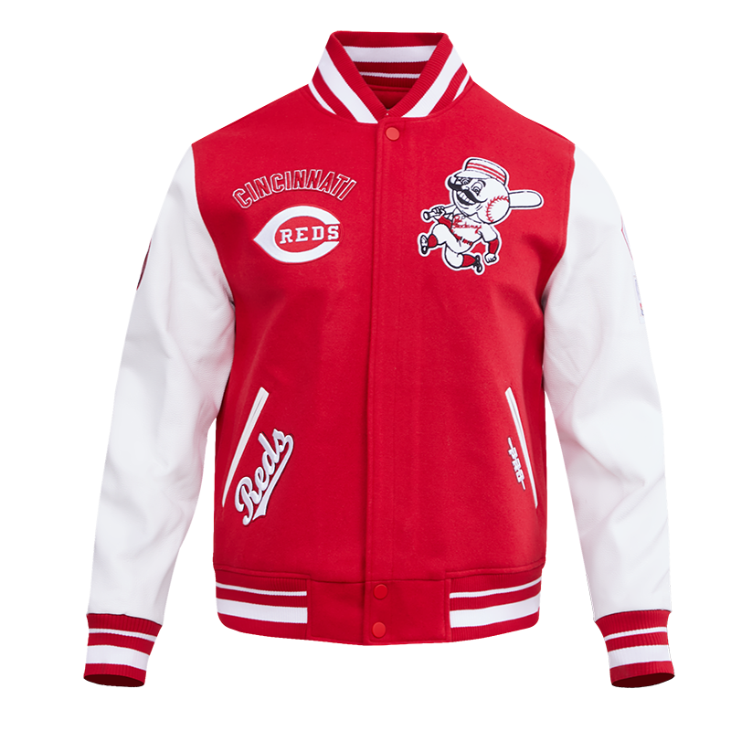 MLB CINCINNATI REDS RETRO CLASSIC BLOUSON COLLÉGIAL EN LAINE À BORDS CÔTELÉS POUR HOMME (ROUGE/BLANC)