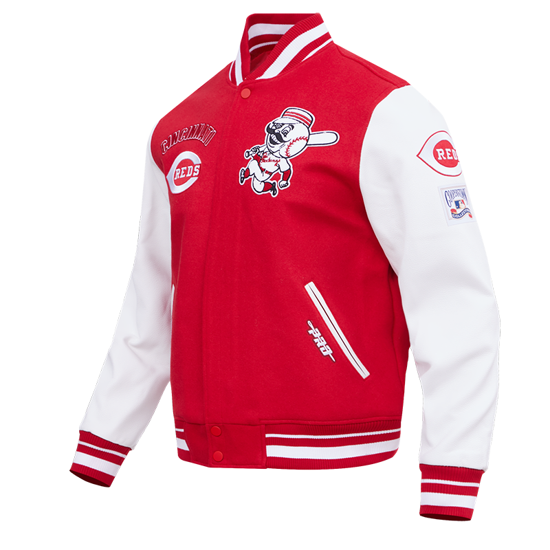 MLB CINCINNATI REDS RETRO CLASSIC BLOUSON COLLÉGIAL EN LAINE À BORDS CÔTELÉS POUR HOMME (ROUGE/BLANC)
