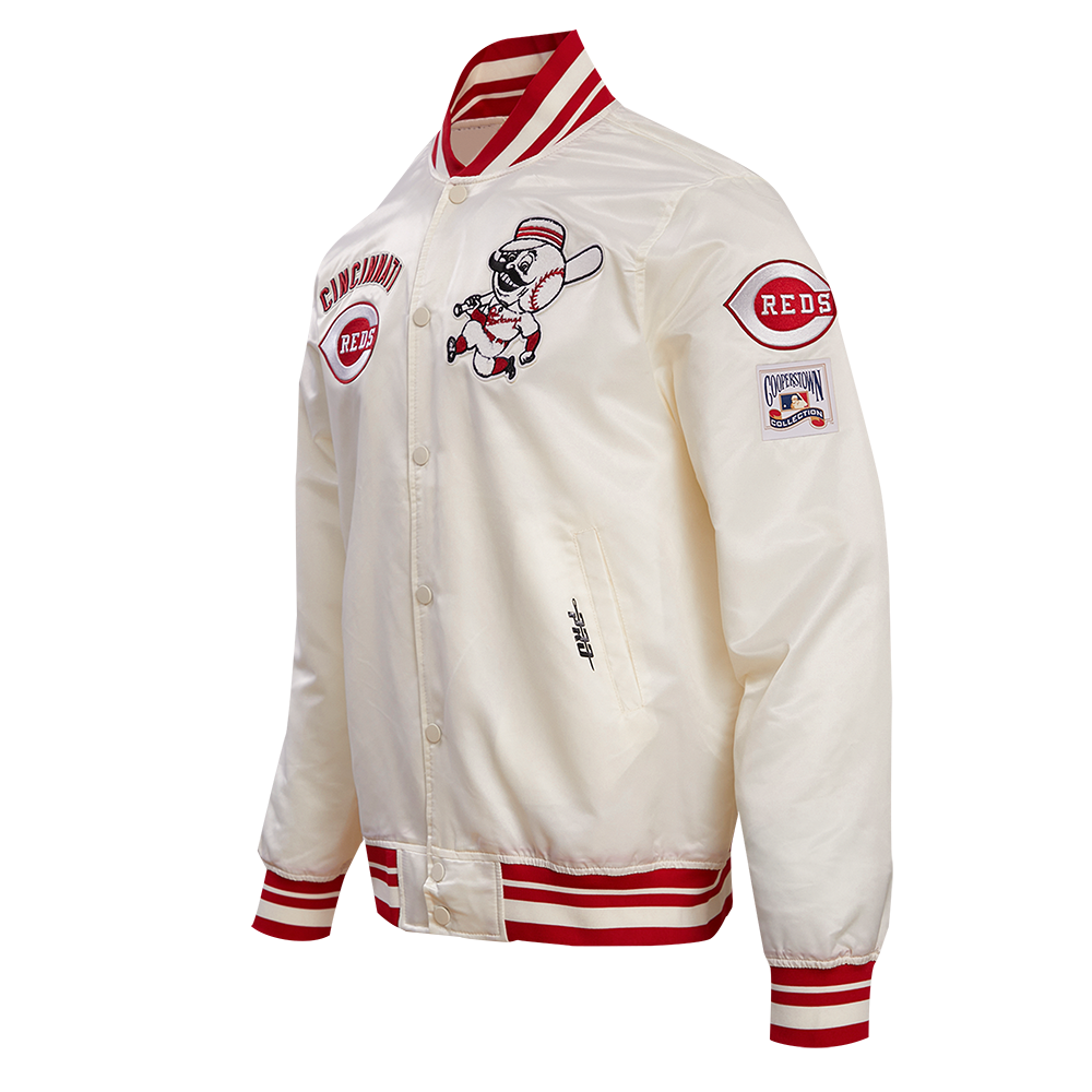 MLB CINCINNATI REDS RETRO CLASSIC MEN'S RIB SATIN JACKET (EGGSHELL/ RED)
