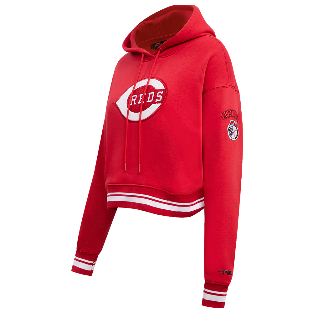 MLB CINCINNATI REDS RETRO CLASSIC WOMEN'S RIB CROPPED PULLOVER HOODIE (RED)