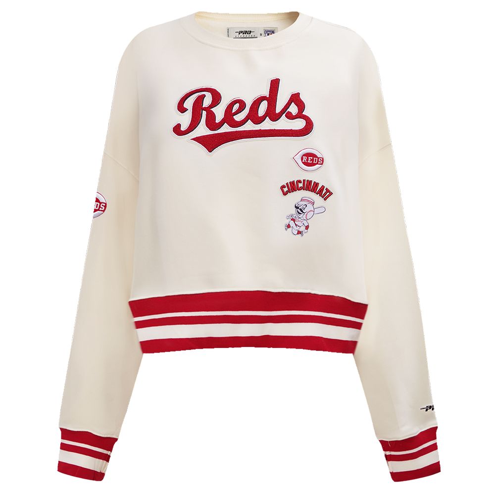 MLB CINCINNATI REDS RETRO CLASSIC WOMEN'S RIB CREWNECK (EGGSHELL/ RED)