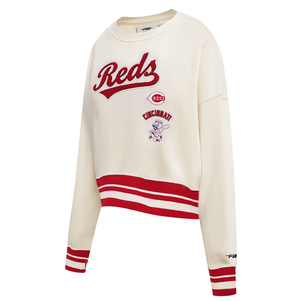 MLB CINCINNATI REDS RETRO CLASSIC WOMEN'S RIB CREWNECK (EGGSHELL/ RED)