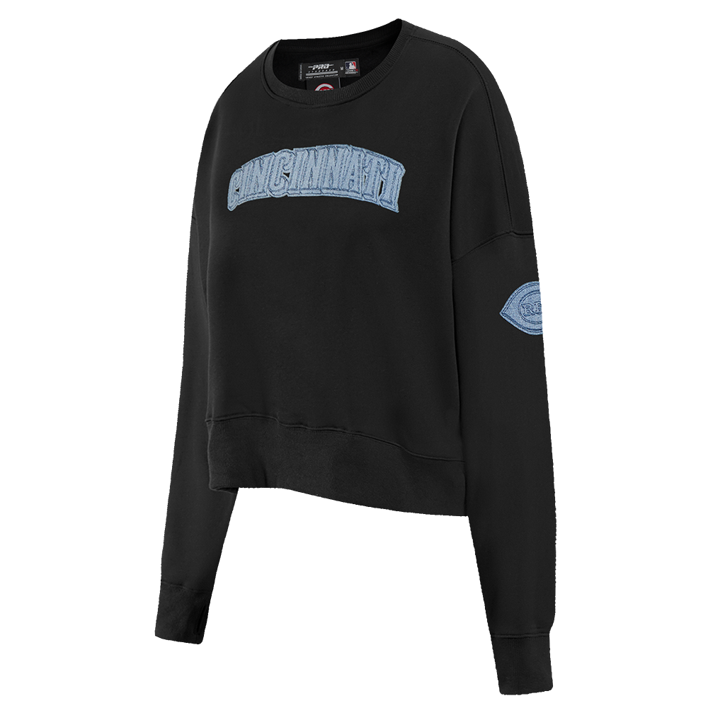 MLB CINCINNATI REDS VARSITY BLUES WOMEN'S CREWNECK (BLACK)
