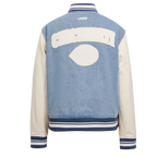 MLB CINCINNATI REDS VARSITY BLUES WOMEN'S DENIM VARSITY JACKET (DENIM/LINEN)