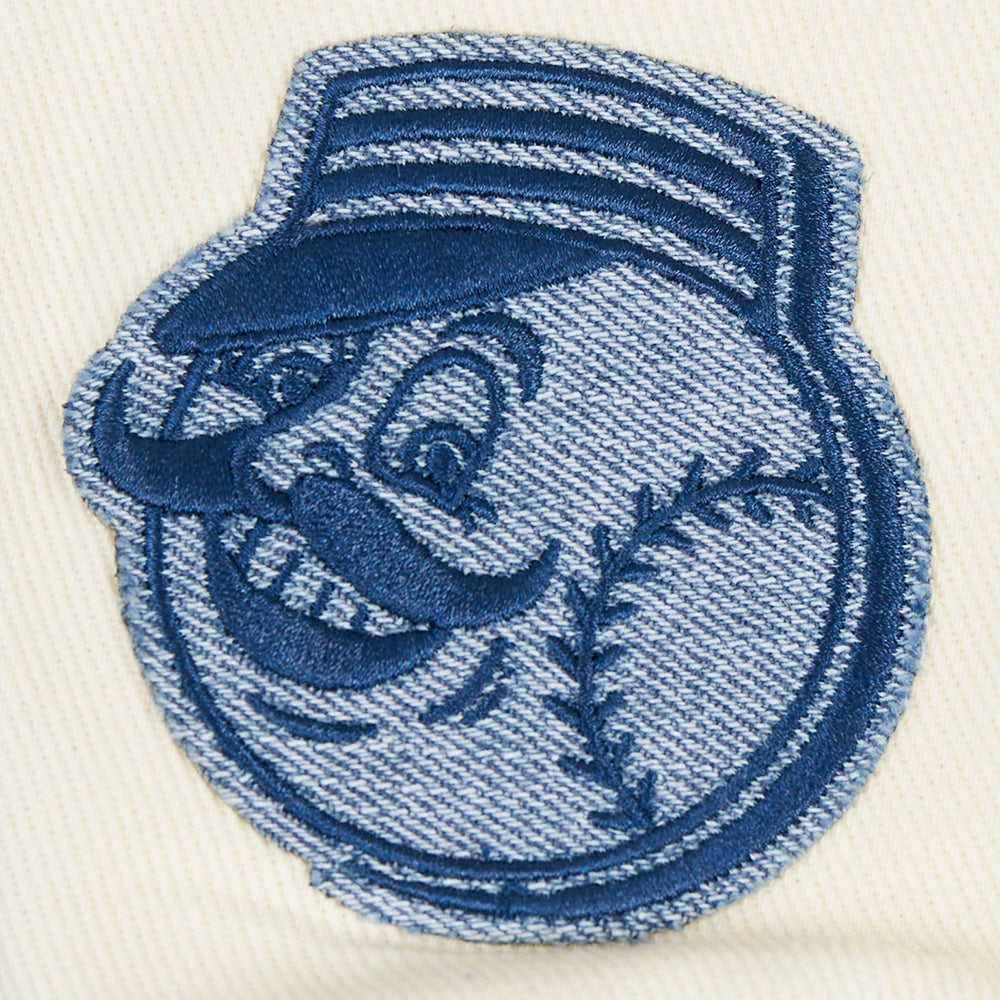 MLB CINCINNATI REDS VARSITY BLUES WOMEN'S DENIM VARSITY JACKET (DENIM/LINEN)