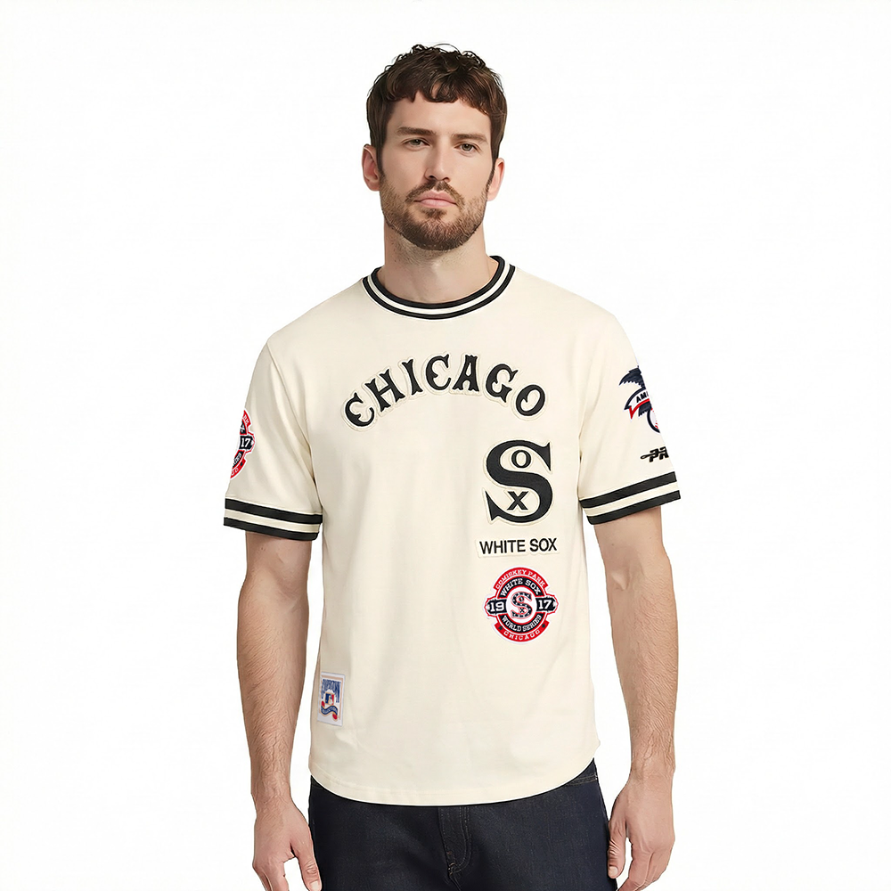 MLB CHICAGO WHITE SOX RETRO CLASSICS HAUT EN MAILLE DOUBLE POUR HOMME (COQUILLE D'ŒUF/NOIR)