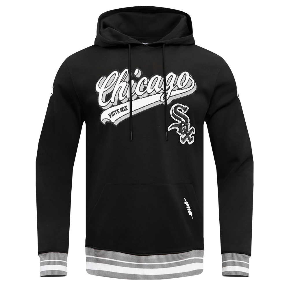 MLB CHICAGO WHITE SOX SCRIPT TAIL MEN'S RIB FLC PO HOODIE (BLACK/GRAY)