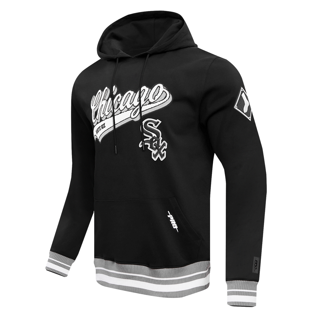 MLB CHICAGO WHITE SOX SCRIPT TAIL MEN'S RIB FLC PO HOODIE (BLACK/GRAY)