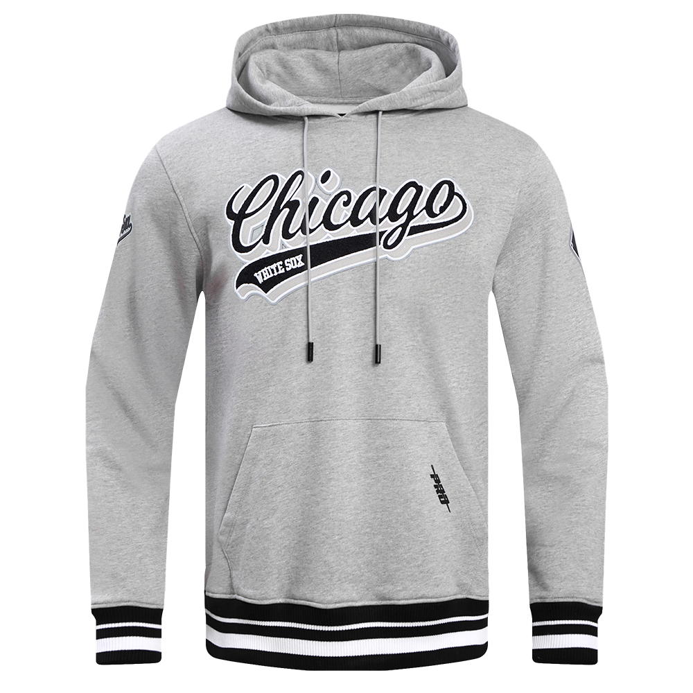 MLB CHICAGO WHITE SOX SCRIPT TAIL MEN'S RIB FLC PO HOODIE (HEATHER GRAY/BLACK)