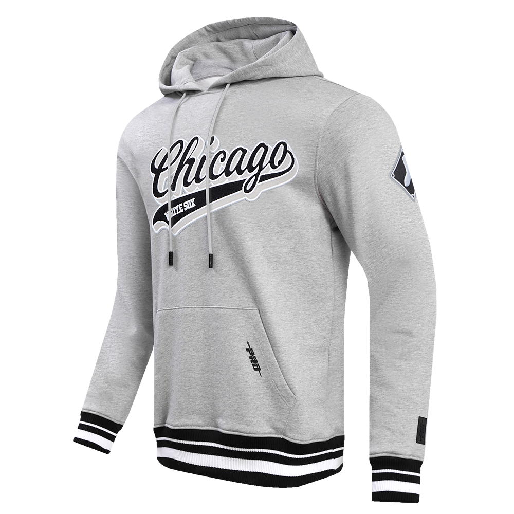 MLB CHICAGO WHITE SOX SCRIPT TAIL MEN'S RIB FLC PO HOODIE (HEATHER GRAY/BLACK)