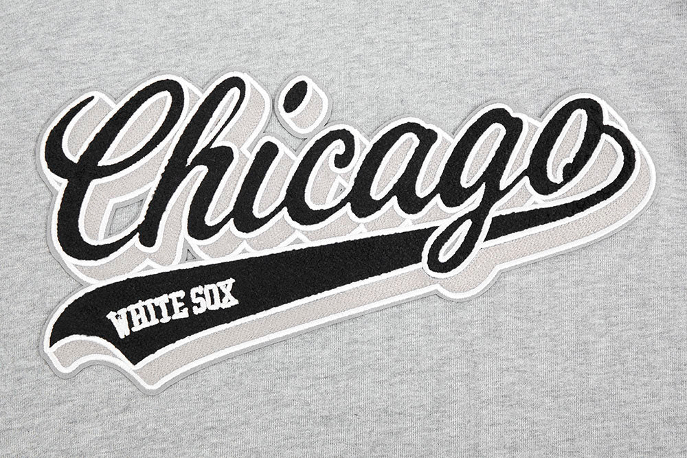 MLB CHICAGO WHITE SOX SCRIPT TAIL MEN'S RIB FLC PO HOODIE (HEATHER GRAY/BLACK)