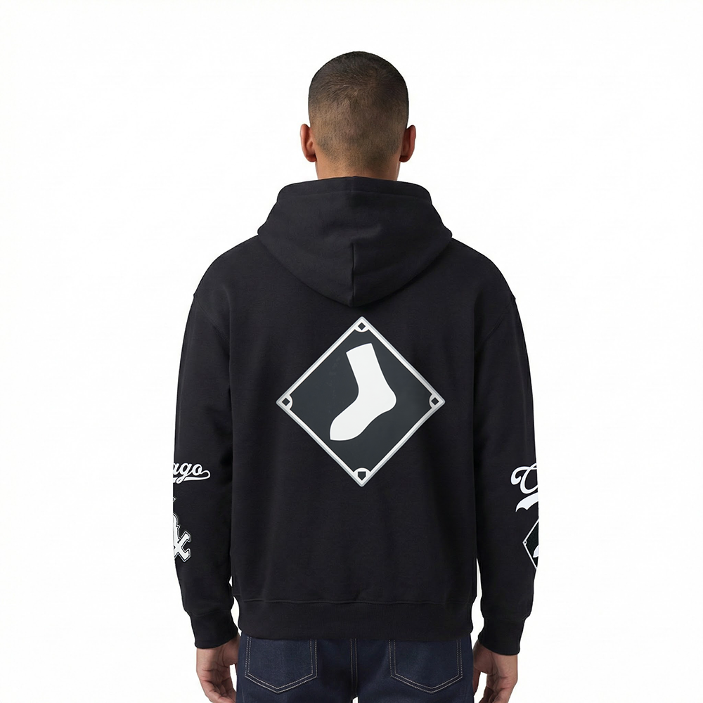 MLB CHICAGO WHITE SOX LIVING LARGE CHANDAIL À CAPUCHON EN MOLLETON À ÉPAULES TOMBANTES POUR HOMME (NOIR)