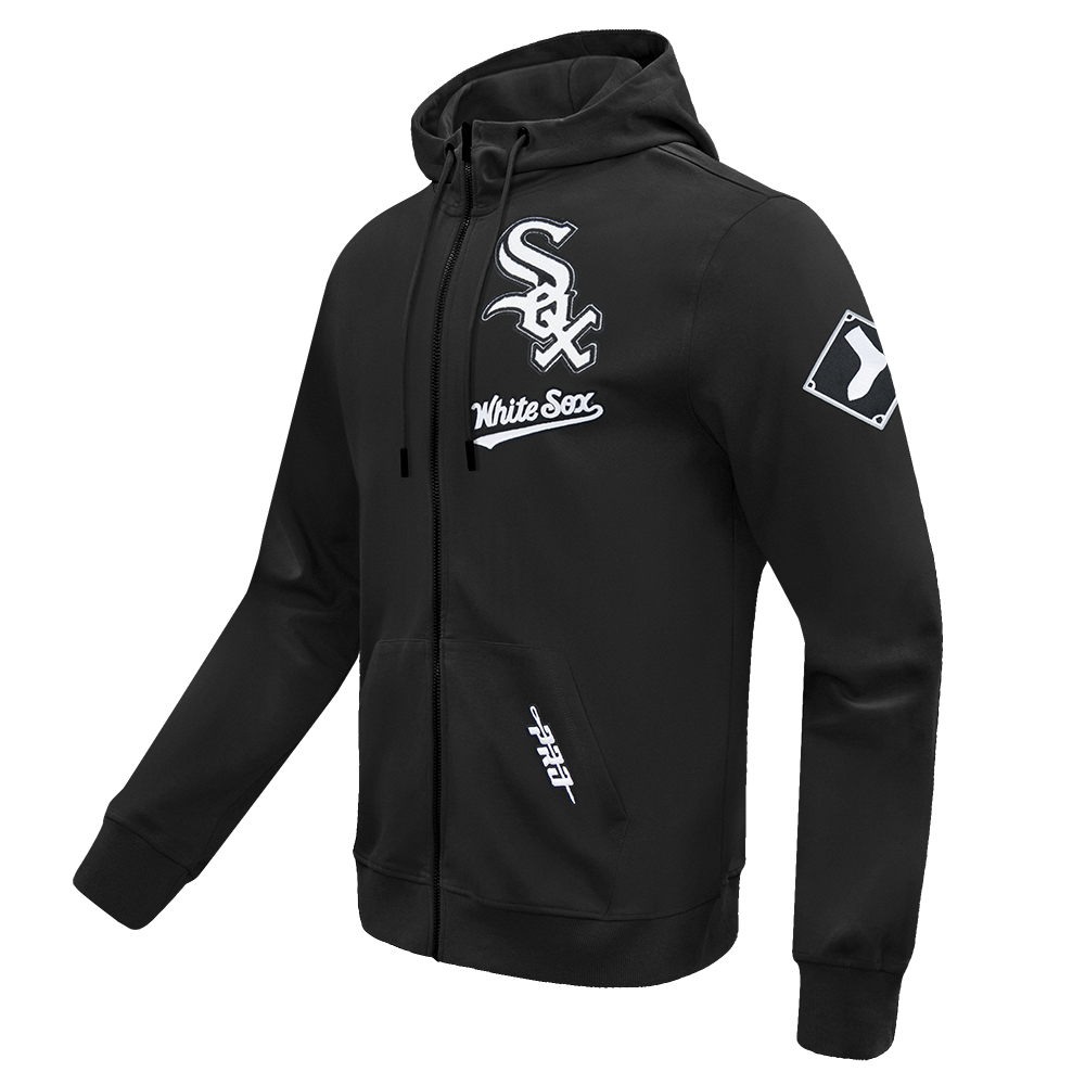 MLB CHICAGO WHITE SOX CLASSIC CHENILLE CHANDAIL À CAPUCHON EN MAILLE DOUBLE À GLISSIÈRE POUR HOMME (NOIR)