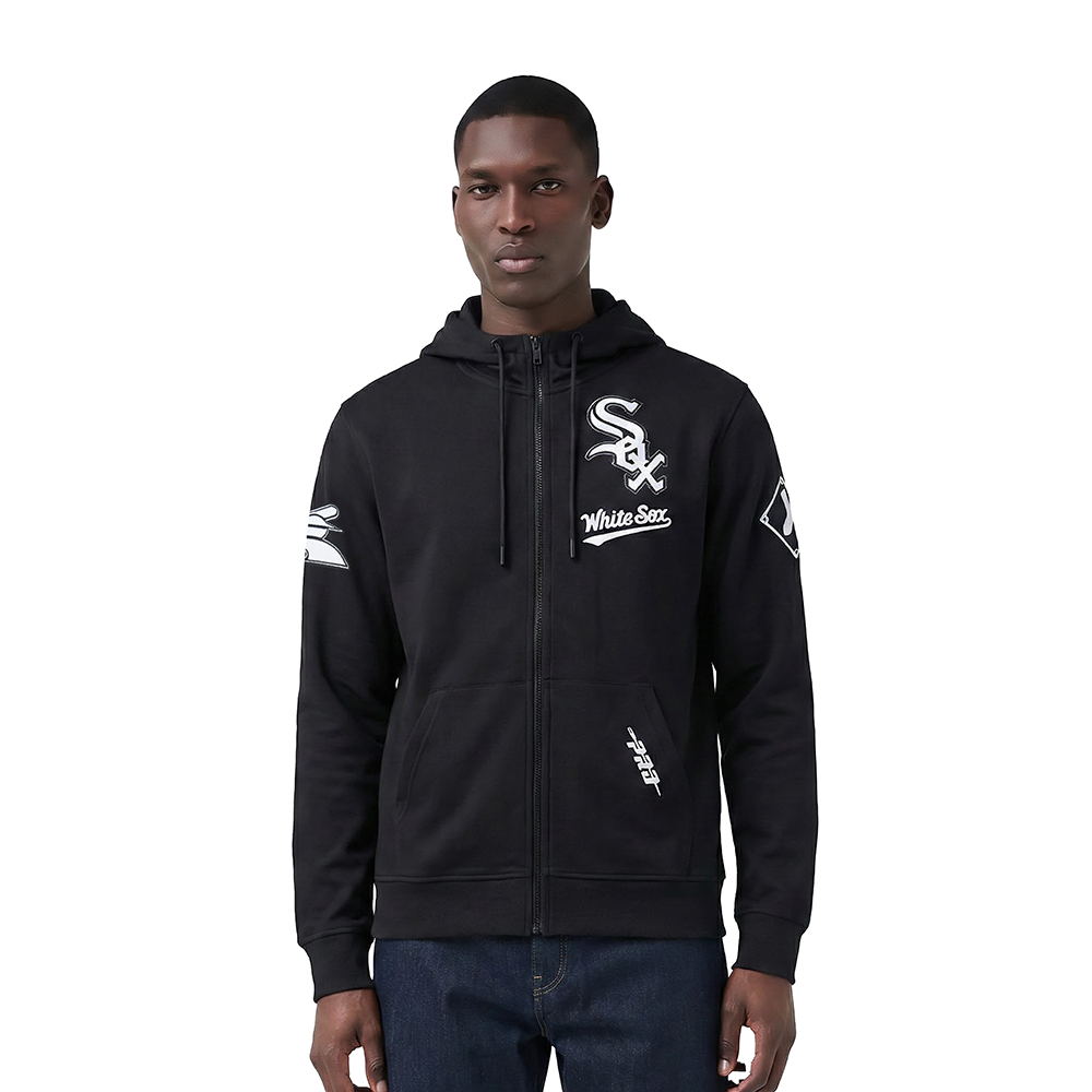 MLB CHICAGO WHITE SOX CLASSIC CHENILLE CHANDAIL À CAPUCHON EN MAILLE DOUBLE À GLISSIÈRE POUR HOMME (NOIR)