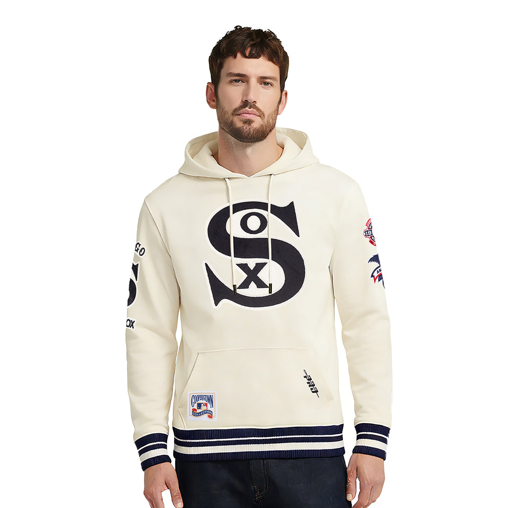 MLB CHICAGO WHITE SOX RETRO CLASSICS MEN'S RIB FLC PO HOODIE (EGGSHELL/ BLACK)
