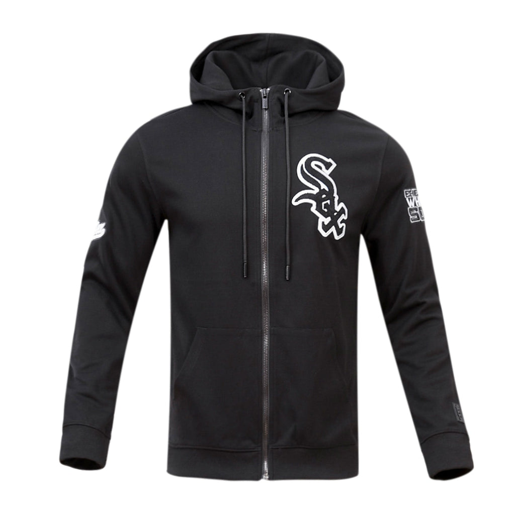 MLB CHICAGO WHITE SOX CLASSIC CHENILLE MEN'S  FULL ZIP PULLOVER HOODIE (BLACK)