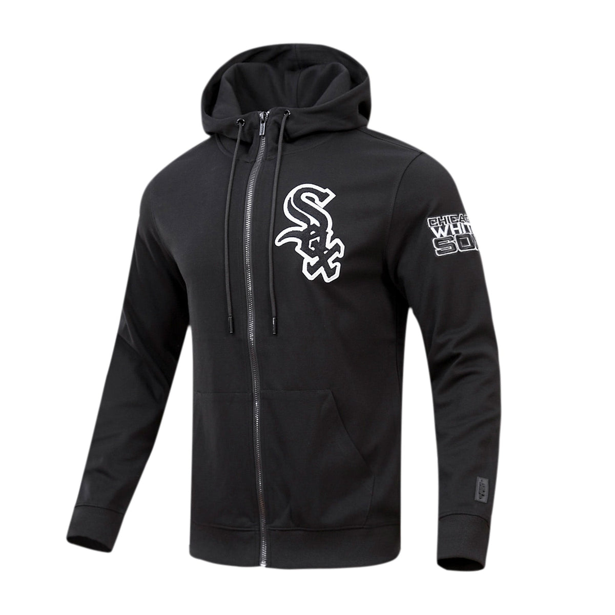 MLB CHICAGO WHITE SOX CLASSIC CHENILLE MEN'S  FULL ZIP PULLOVER HOODIE (BLACK)