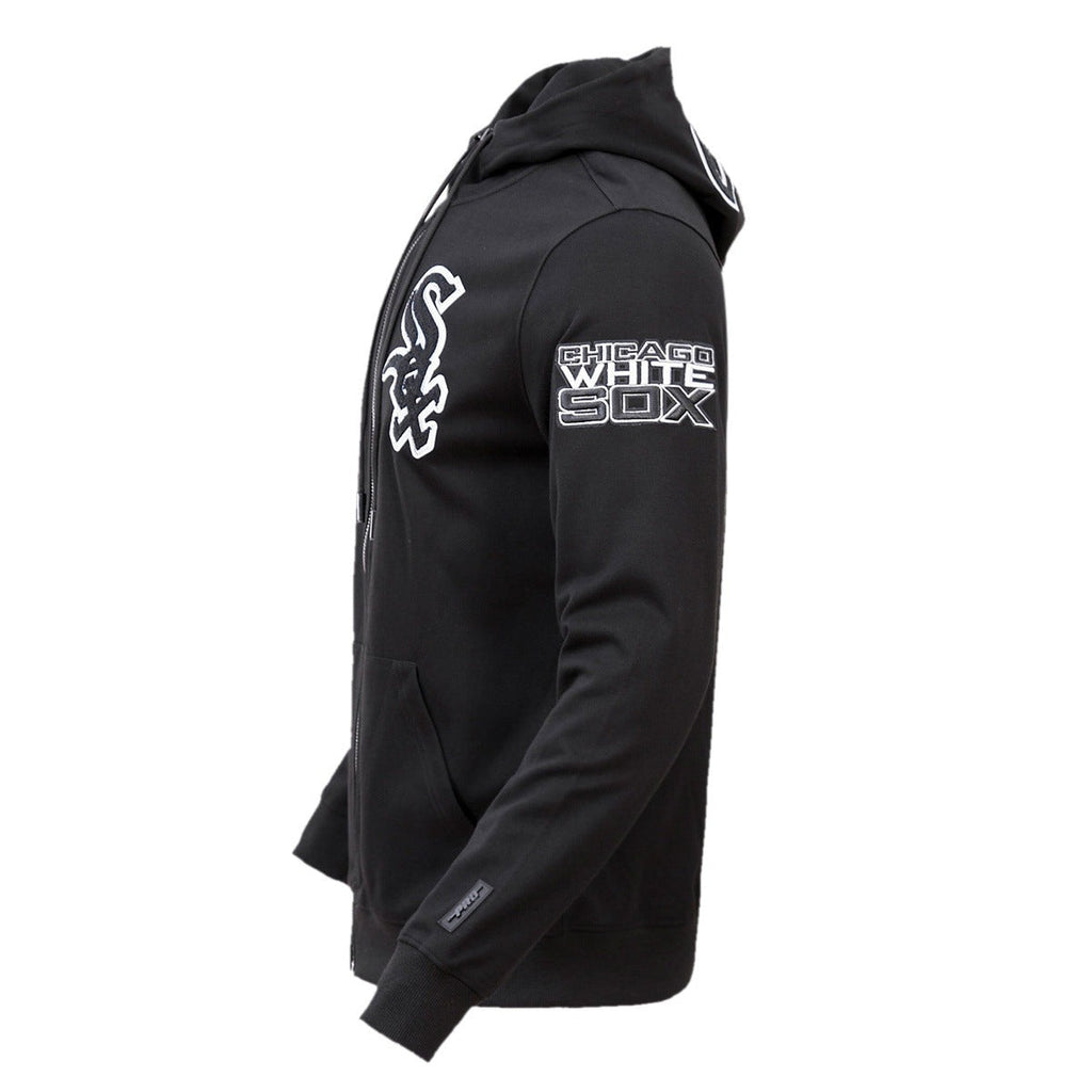 MLB CHICAGO WHITE SOX CLASSIC CHENILLE MEN'S  FULL ZIP PULLOVER HOODIE (BLACK)