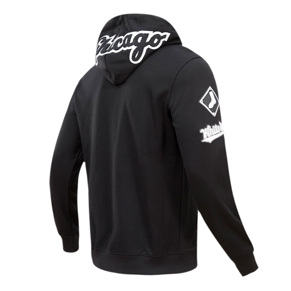 MLB CHICAGO WHITE SOX CLASSIC CHENILLE MEN'S  FULL ZIP PULLOVER HOODIE (BLACK)