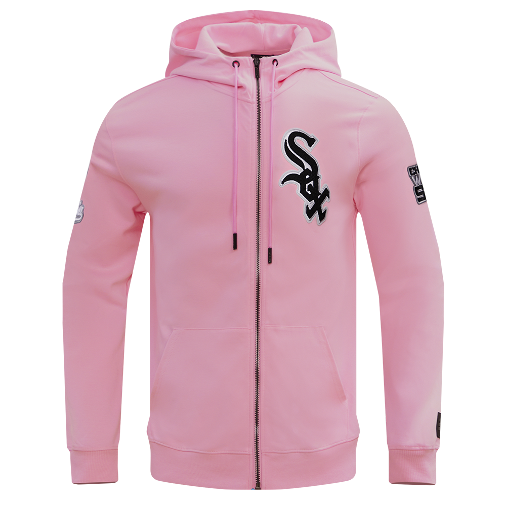 MLB CHICAGO WHITE SOX CLASSIC CHENILLE MEN'S FULL ZIP PULLOVER HOODIE (PINK)
