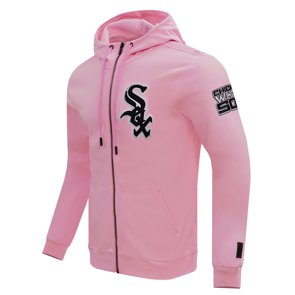 MLB CHICAGO WHITE SOX CLASSIC CHENILLE MEN'S FULL ZIP PULLOVER HOODIE (PINK)