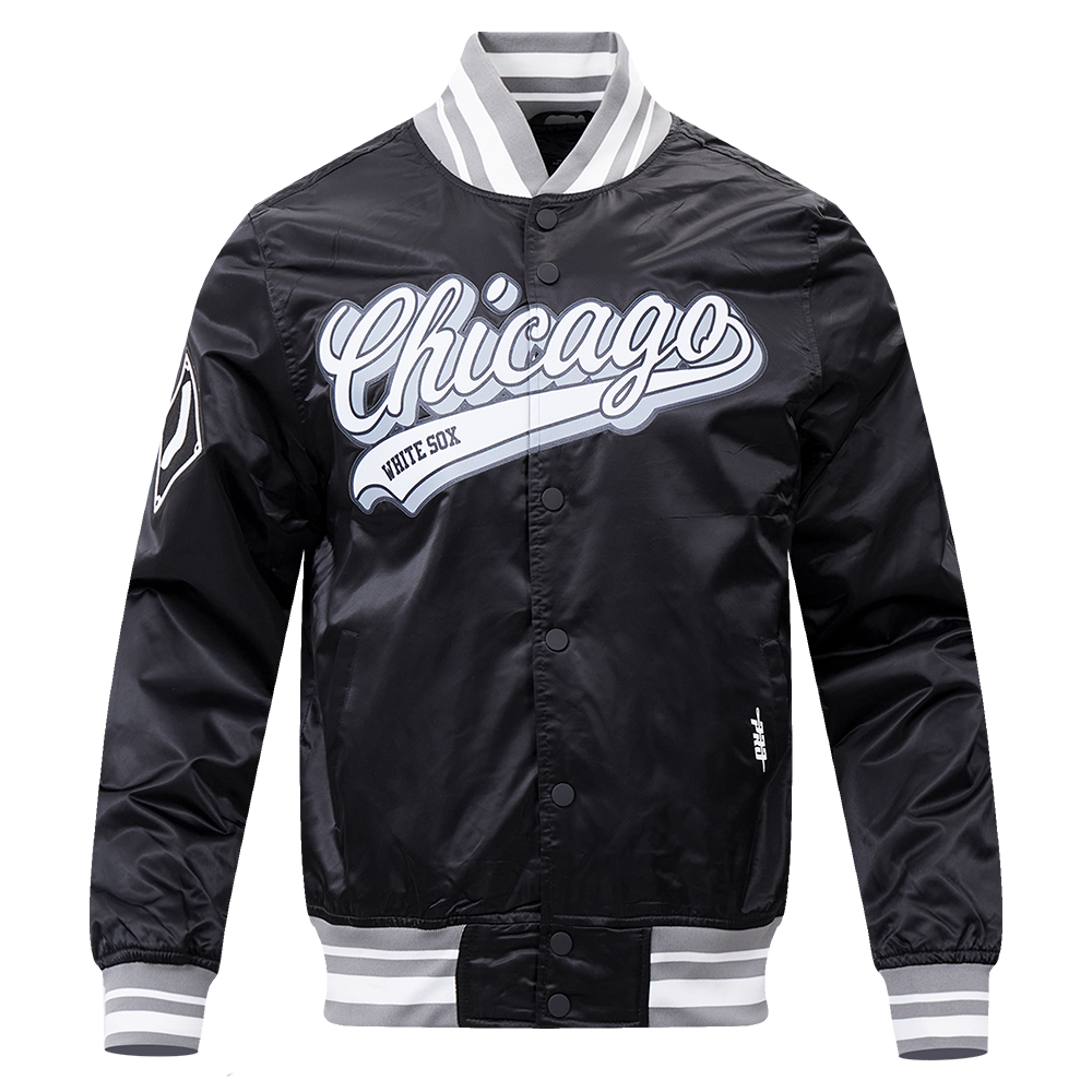MLB CHICAGO WHITE SOX SCRIPT TAIL BLOUSON EN SATIN POUR HOMME (NOIR/GRIS)