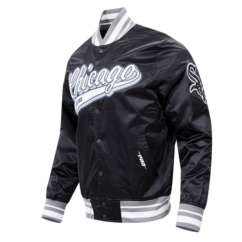 MLB CHICAGO WHITE SOX SCRIPT TAIL BLOUSON EN SATIN POUR HOMME (NOIR/GRIS)