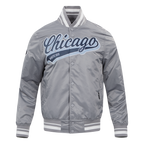MLB CHICAGO WHITE SOX SCRIPT TAIL BLOUSON EN SATIN POUR HOMME (GRIS)