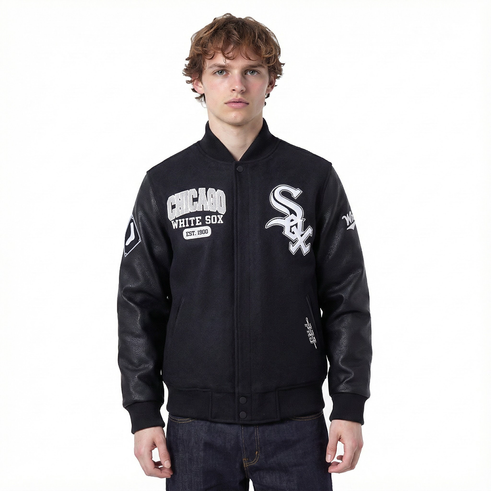 MLB CHICAGO WHITE SOX CITY ARCH MEN'S WOOL VARSITY JACKET (JET BLACK)