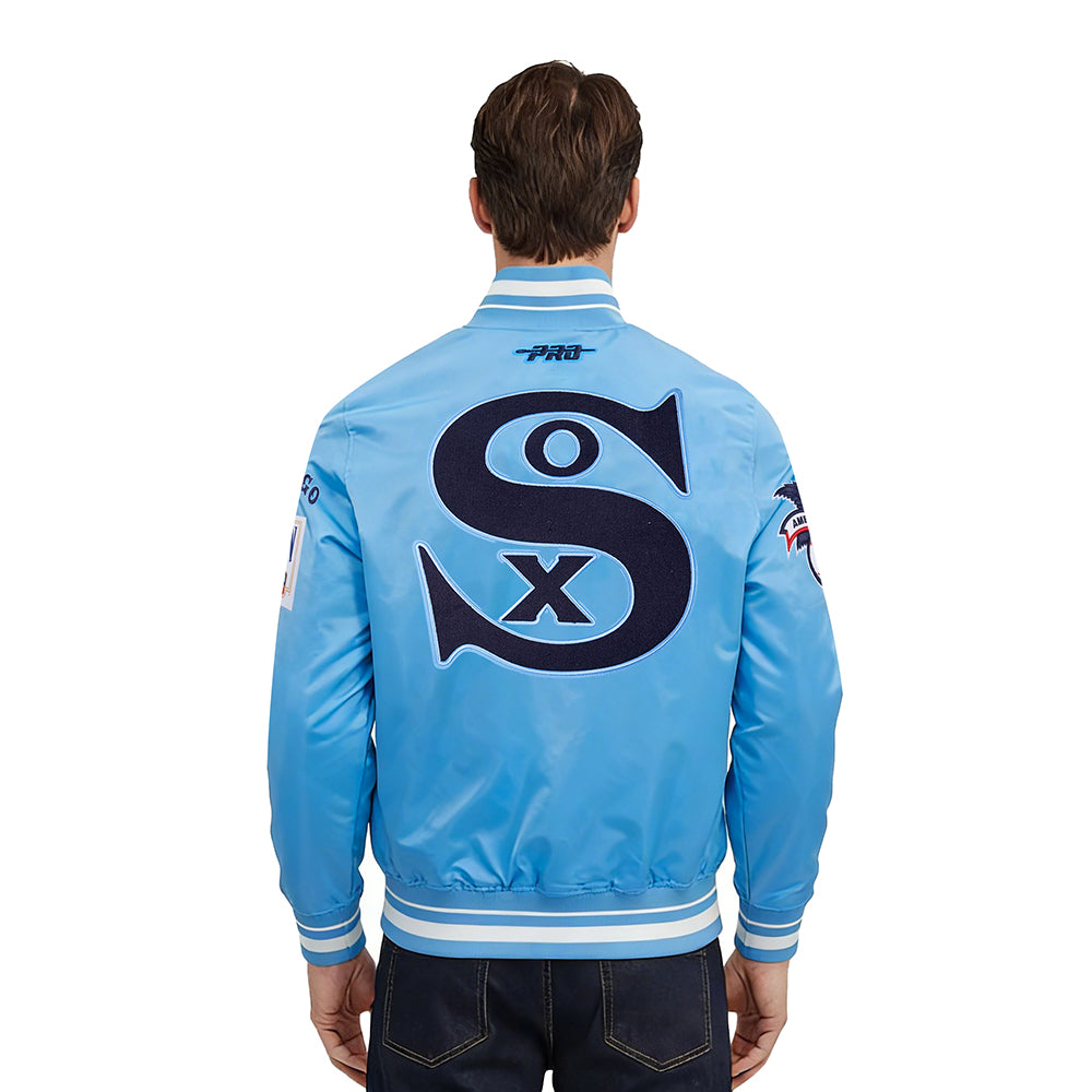 MLB CHICAGO WHITE SOX RETRO CLASSICS MEN'S PRO SATIN YD RIB JACKET (UNIVERSITY BLUE)
