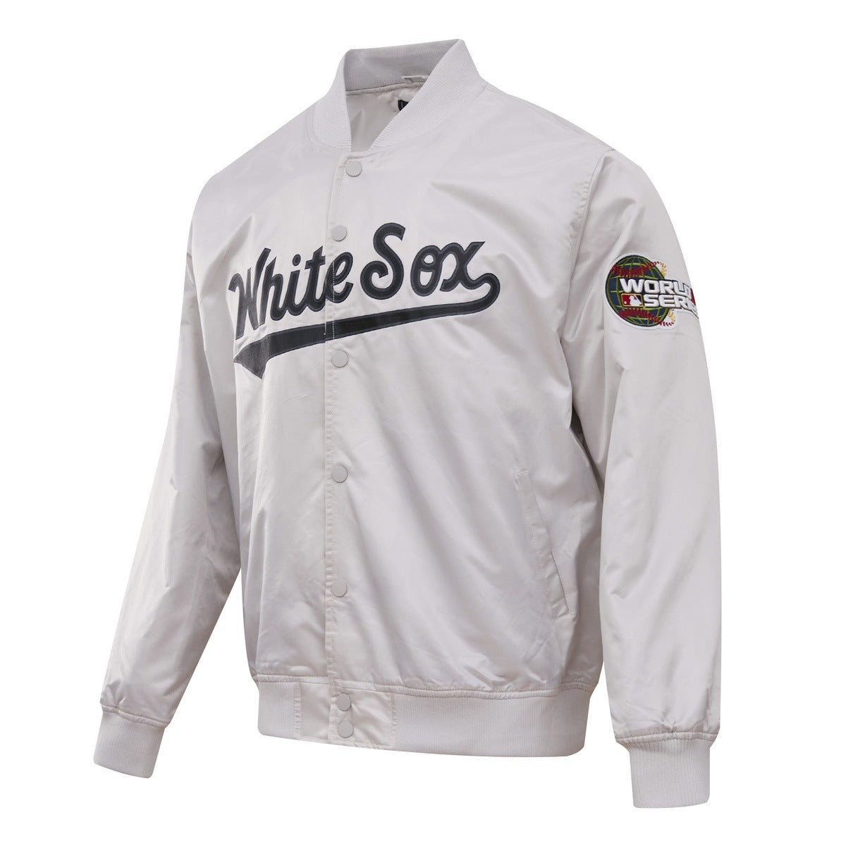 MLB CHICAGO WHITE SOX BIG LOGO WORLD SERIES MEN'S SATIN JACKET (SILVER)