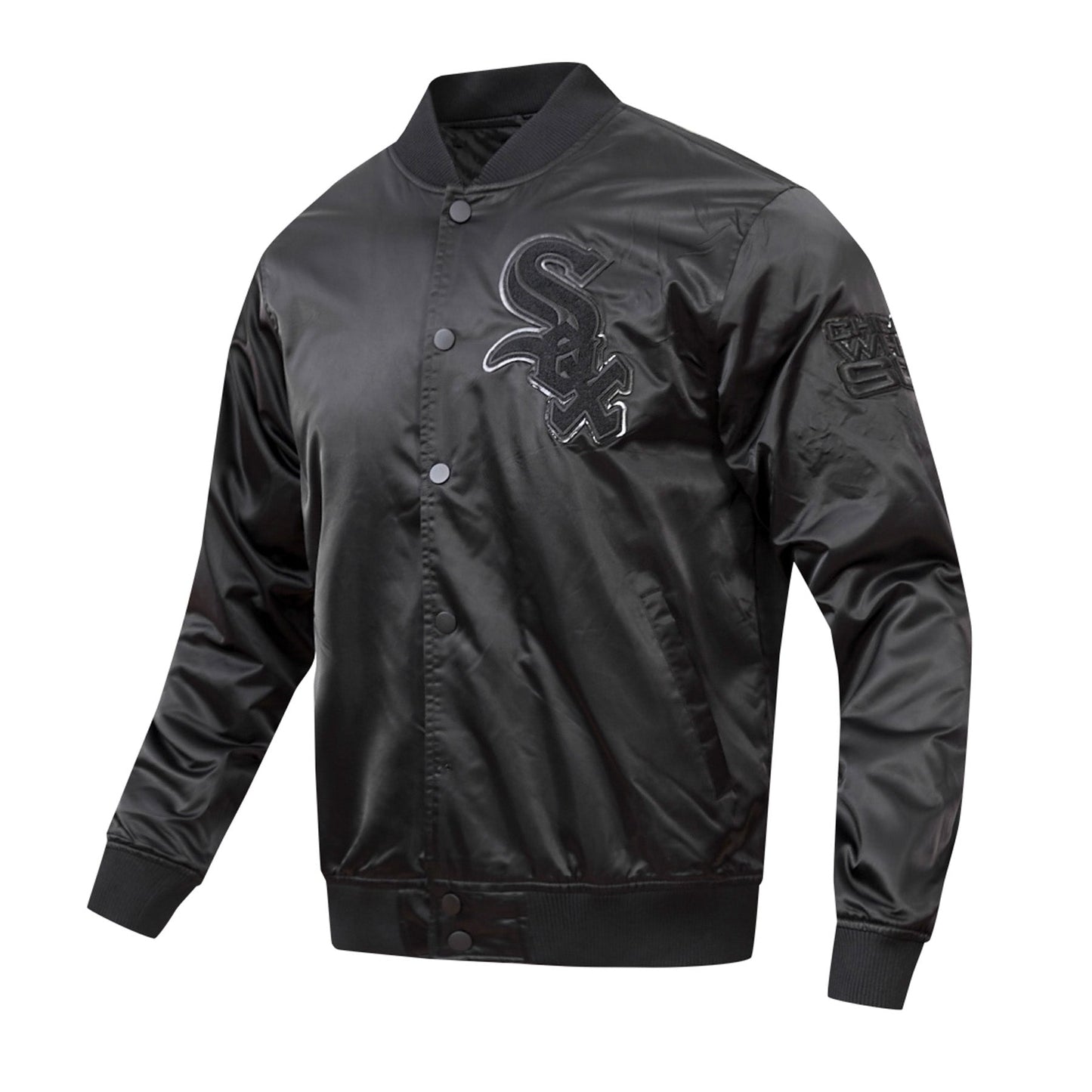 MLB CHICAGO WHITE SOX TRIPLE BLACK LOGO MEN'S SATIN JACKET (BLACK)