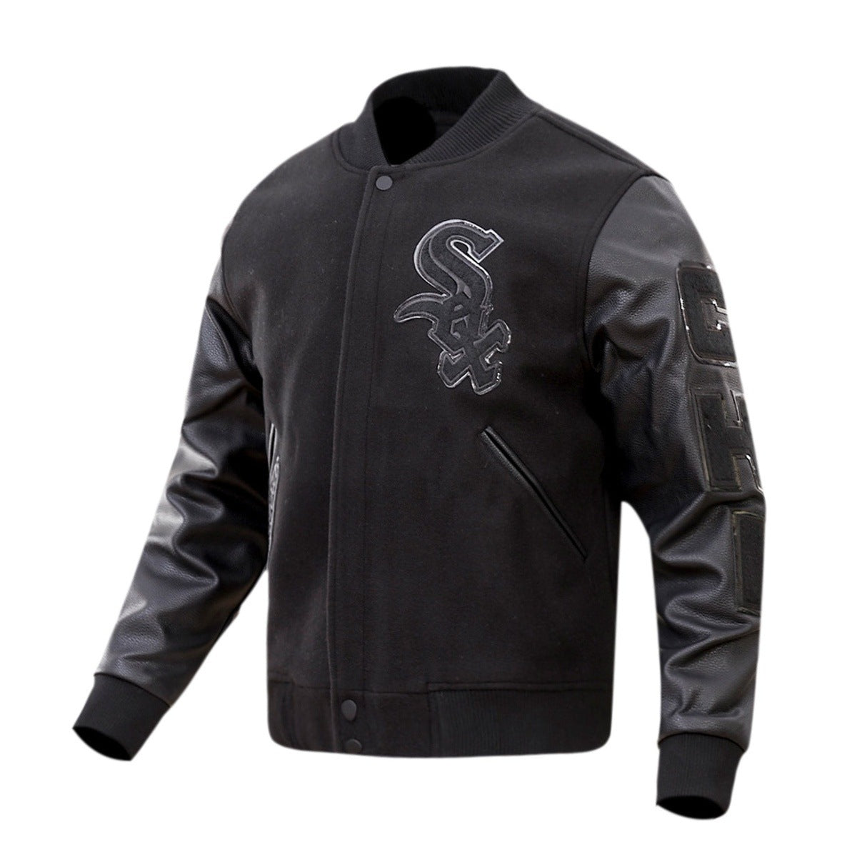 MLB CHICAGO WHITE SOX TRIPLE BLACK MEN'S VARSITY JACKET (BLACK)