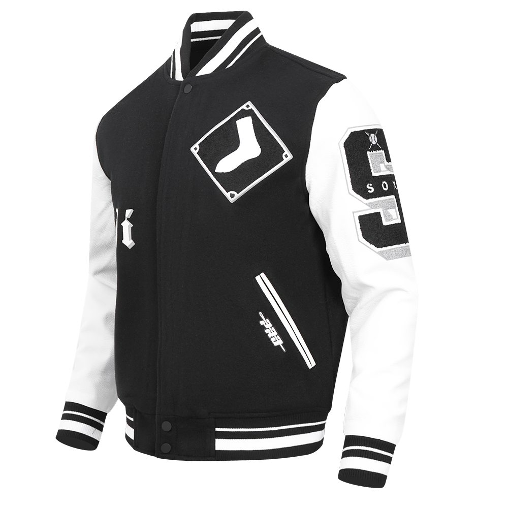 MLB CHICAGO WHITE SOX OLD ENGLISH BLOUSON COLLÉGIAL EN LAINE POUR HOMME (NOIR/BLANC)