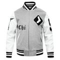 MLB CHICAGO WHITE SOX OLD ENGLISH MEN'S RIB WOOL VARSITY JACKET (HEATHER GREY/WHITE/BLACK)