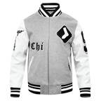MLB CHICAGO WHITE SOX OLD ENGLISH MEN'S RIB WOOL VARSITY JACKET (HEATHER GREY/WHITE/BLACK)