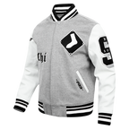 MLB CHICAGO WHITE SOX OLD ENGLISH MEN'S RIB WOOL VARSITY JACKET (HEATHER GREY/WHITE/BLACK)